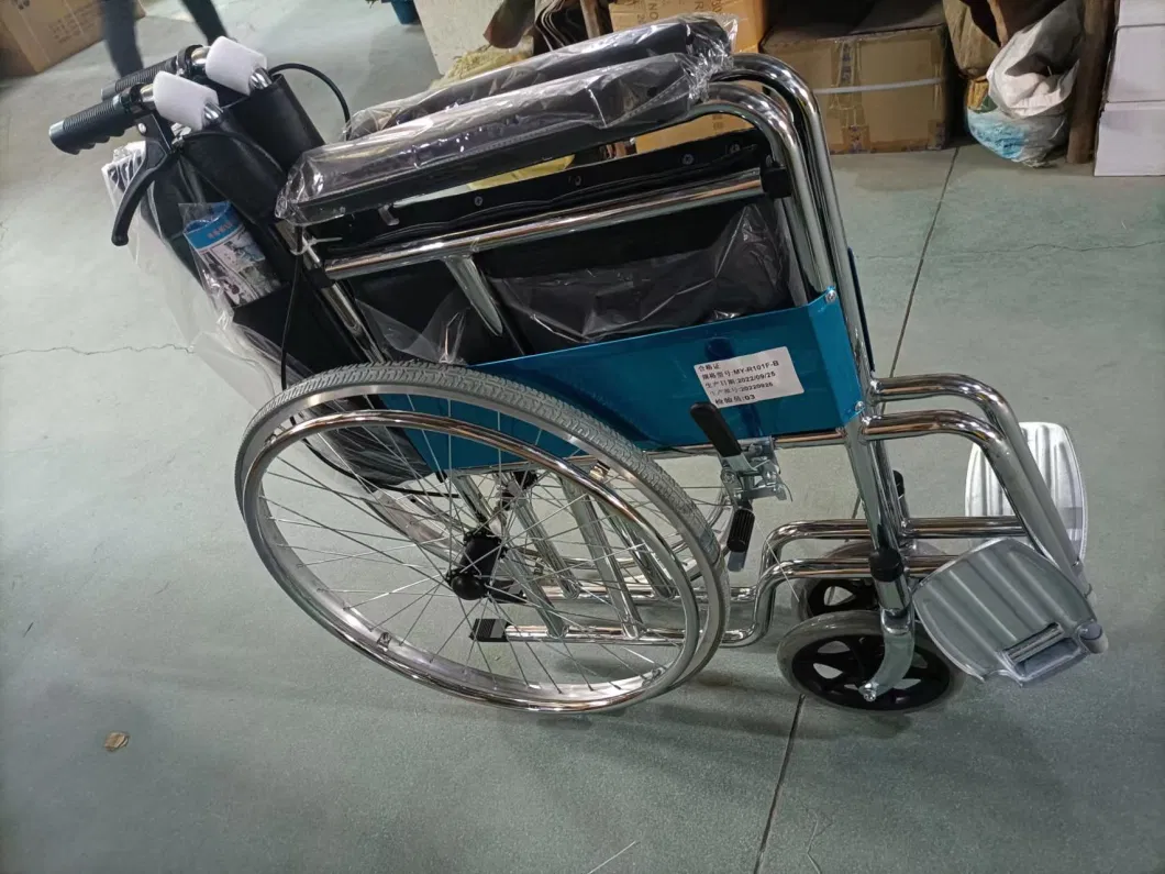 Disabled Elderly Manual Push Wheelchair Folding Convenient Electroplating Folding Wheelchair